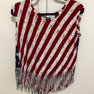 Cloud Chaser NWOT Red, White & Blue American Flag Fringed Sleeveless T Shirt.